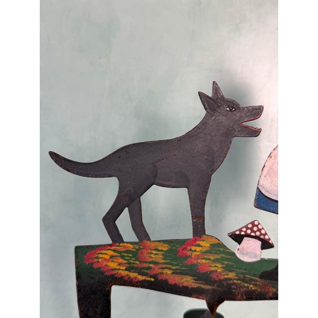 Red Vintage Folk Art Little Red Riding Hood and Wolf Balancing Sculpture For Sale - Image 8 of 8