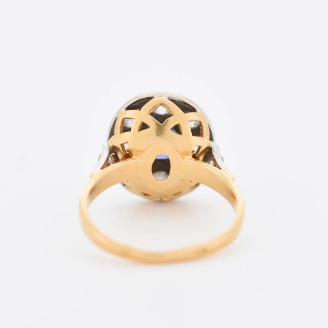 Vintage Gold, Sapphire and Diamond Halo Ring, Size 6 For Sale - Image 6 of 6