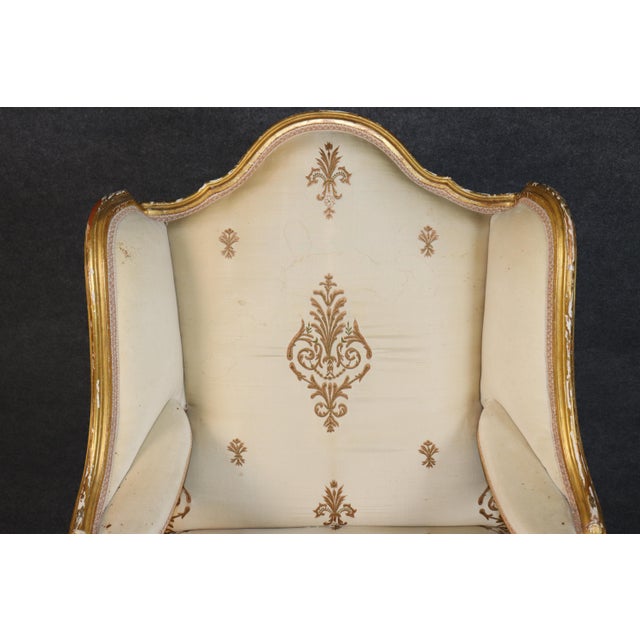 Pair 19th C French Louis XV Style Giltwood Wingback Chairs For Sale - Image 9 of 14