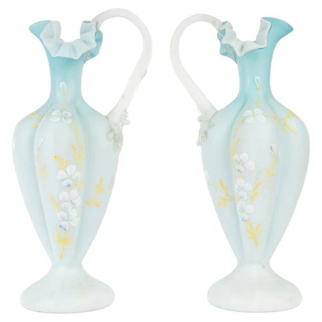 Early 20th Century Enameled Opaline Ewers, Set of 2 | Chairish