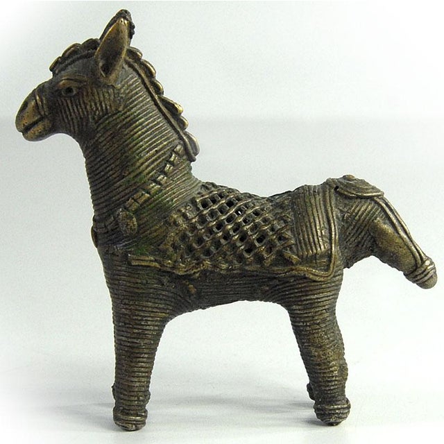Small Indian Metal Horse Dhokra Figurine For Sale - Image 5 of 8