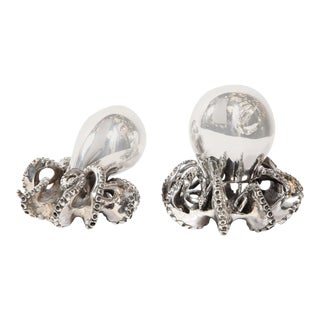 Handcrafted Sterling Silver Octopus Salt Shaker and Pepper Mill by Missiaglia - A Pair For Sale