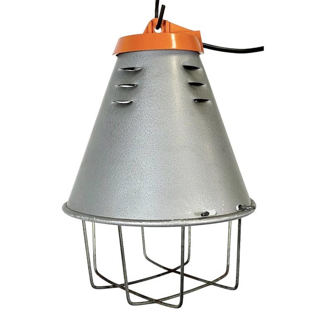 Industrial Grey Pendant Lamp in Aluminium Cage, 1970s For Sale - Image 16 of 16