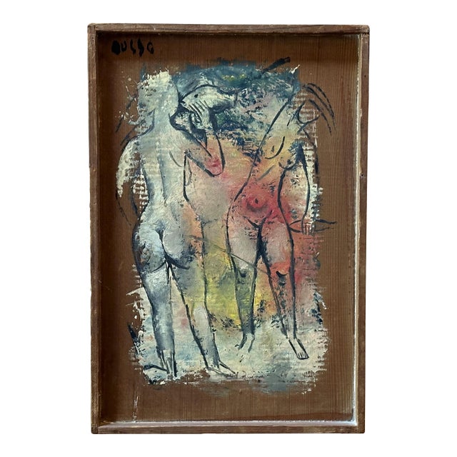 Mid 20th Century Mid-Century Modern California Modernist Figural Painting by Leon d'Usseau (Dusso) For Sale
