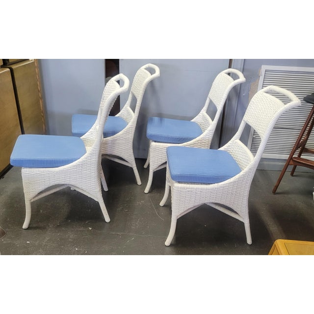 McGuire Vintage White Wicker Dining Chairs by McGuire- Set of 4 For Sale - Image 4 of 12