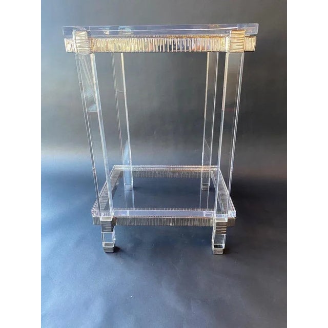 Plastic Pair of Lucite and Chrome Side Cocktail Tables, Usa, 1970s For Sale - Image 7 of 8