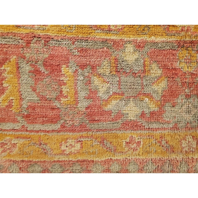 Saffron Antique Oushak Handmade Turkish Oriental Saffron, Coral & Light Blue Rug For Sale - Image 8 of 12