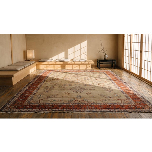 Fine Rare Ivory Background Color Antique Persian Sarouk Farahan Allover Rug For Sale In New York - Image 6 of 7