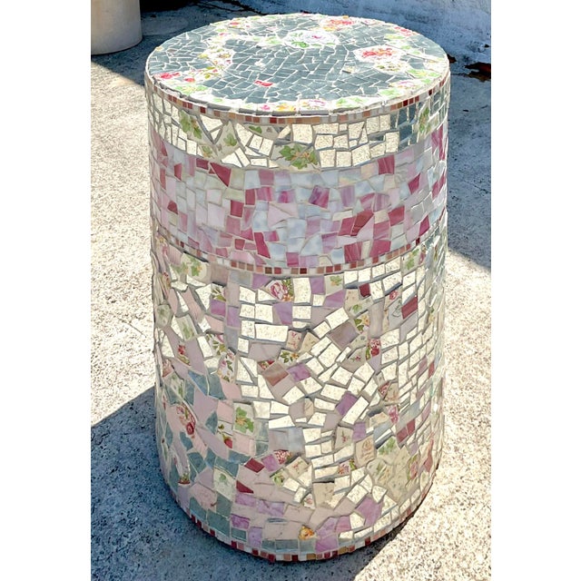 Vintage Boho Glass and Ceramic Mosaic Dining Table Pedestal For Sale - Image 17 of 17