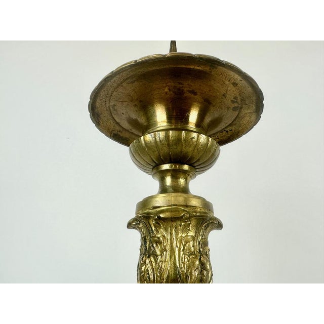 Large French Brass Altar Candlestick, 1920s For Sale - Image 10 of 13