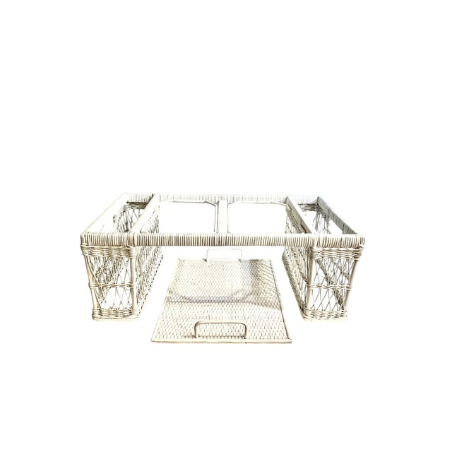 Cabin Vintage White Wicker Bed Tray With Removable Tray For Sale - Image 3 of 18