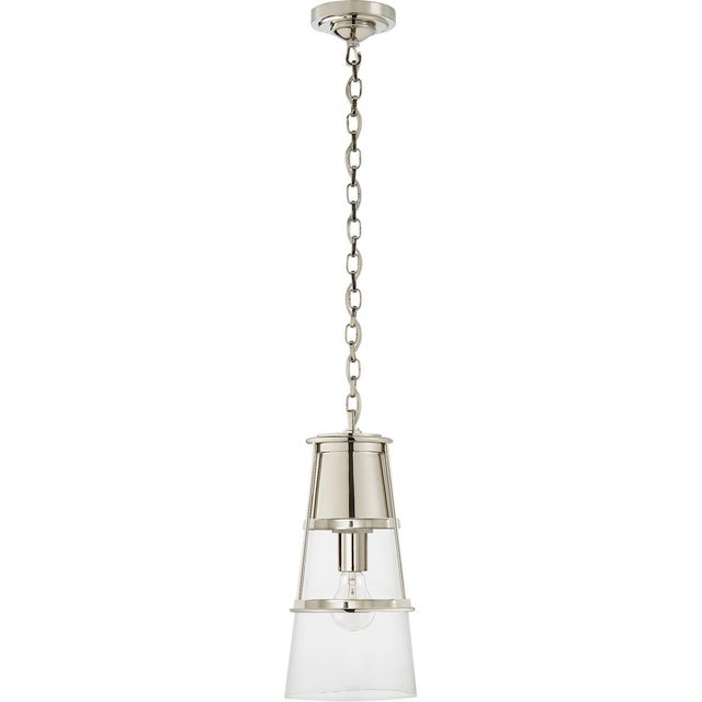 Robinson Medium Pendant in Polished Nickel with Clear Glass Designer: Thomas O'Brien Canopy: 4.5" Round Mounting: Chain...
