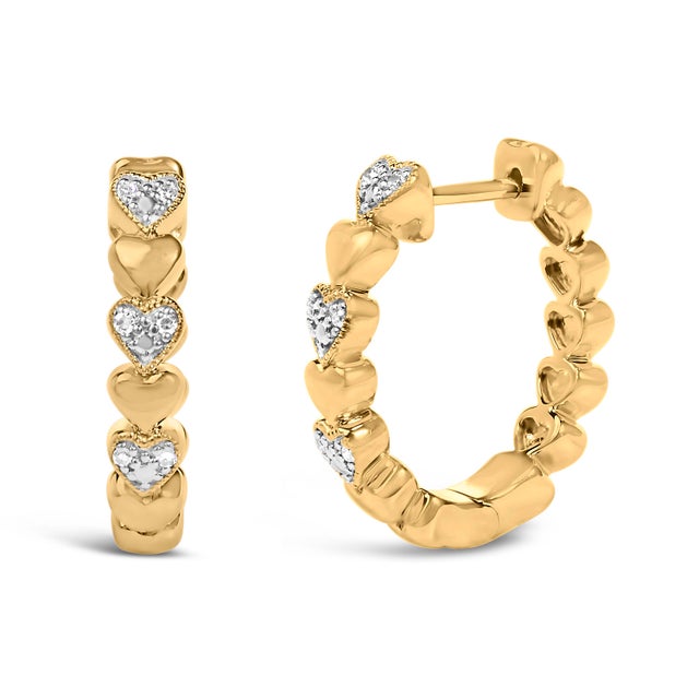 Contemporary Gold Vermeil Diamond Accent Mini Heart Hoop Earrings, Pair For Sale - Image 3 of 4