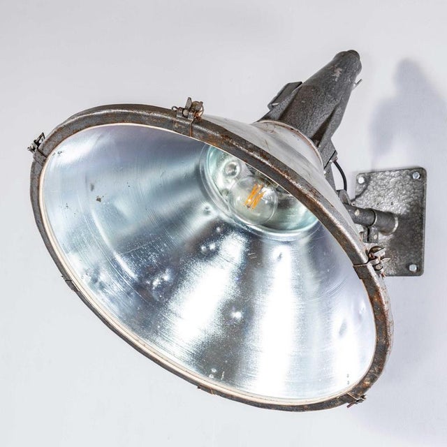 1960’s large scale industrial wall lamp – cast top. Large scale lamp with spun aluminium shade, cast aluminium tops and a...
