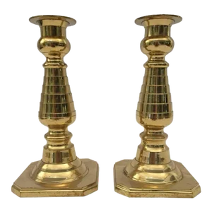Victorian Polished Brass Candlesticks - a Pair