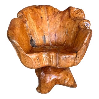 1950 Solid Wood Swivel Armchair or Side Table For Sale