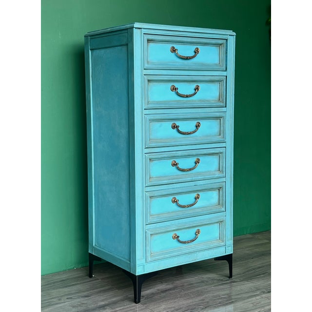 French Provincial 1970s French Provincial Lingerie Chest of Drawers in Pastel Blue. For Sale - Image 3 of 7