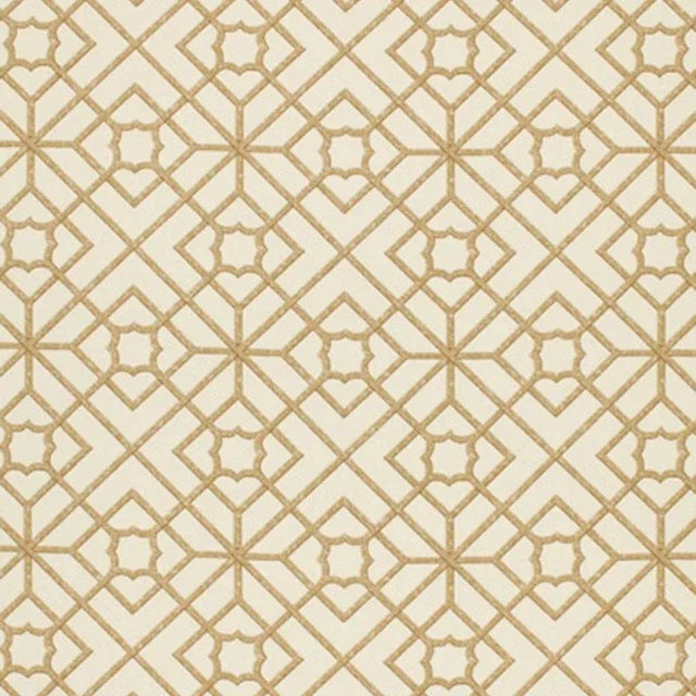 Schumacher Luan Fretwork Fabric in Cane For Sale