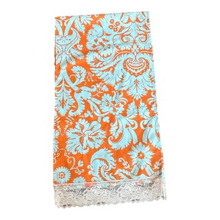 Orange Floral Grey Table Runner 14x50 Length For Sale