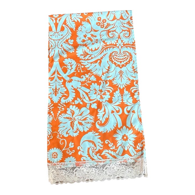 Orange Floral Grey Table Runner 14x50 Length For Sale