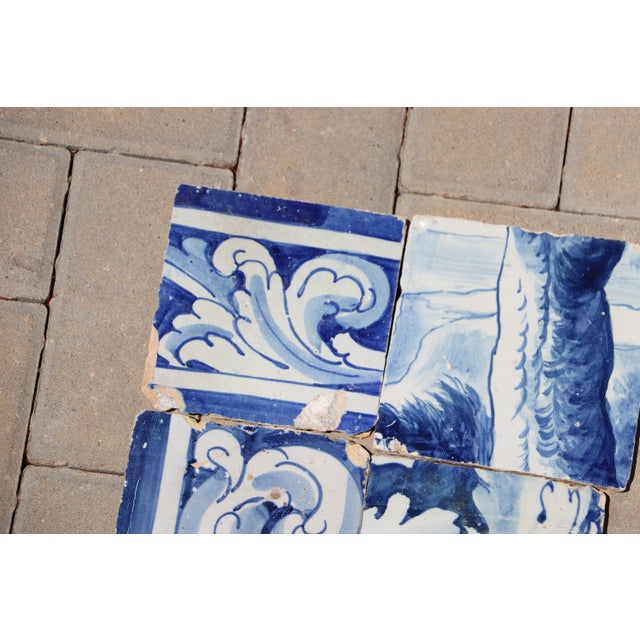 Baroque Antique Set of 6 Baroque Portuguese Tiles, 18th Century Blue & White Scrollwork and Ornamental Motifs For Sale - Image 3 of 10