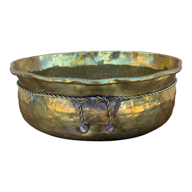 English Country Trompe l'Oeil Brass Cachepot or Planter For Sale