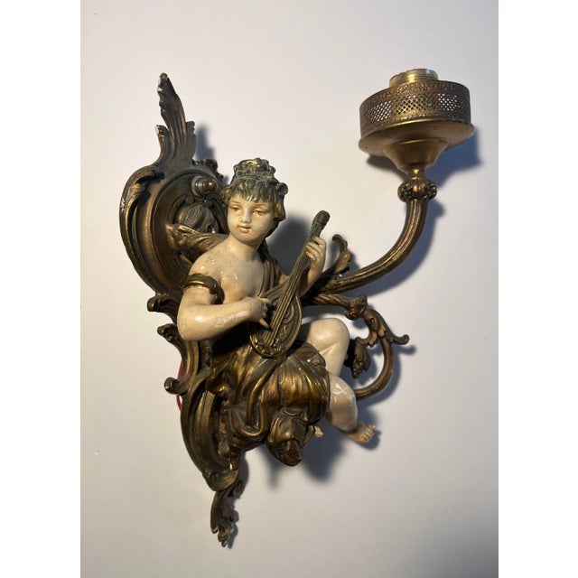 Set of Two 19th Century Antique French Rococo Belle Epoque Bronze Wall Sconces Aprox. dimensions: 12"H x 8"W Good antique...