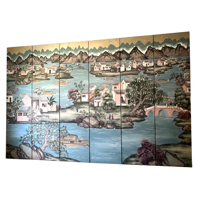 Chinoiserie Six Panel Chinoiserie Wallpaper Screen Attributed to Gracie For Sale - Image 3 of 8