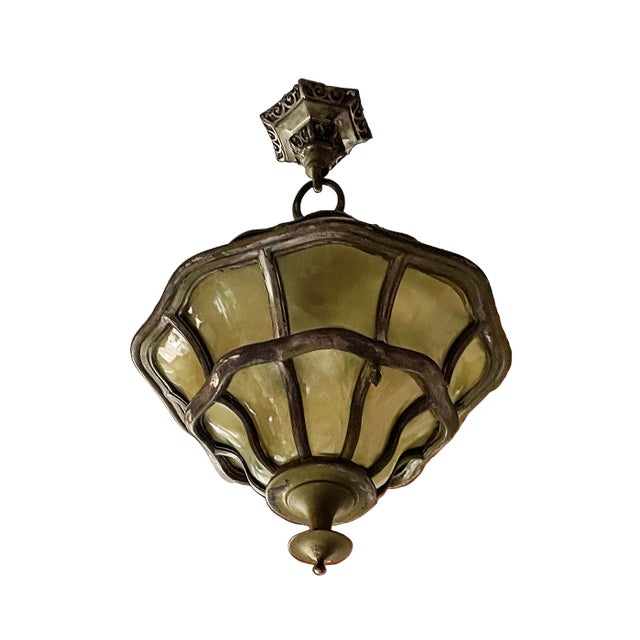 1920s Ceiling Light Antique With Curved Art Glass For Sale - Image 5 of 5
