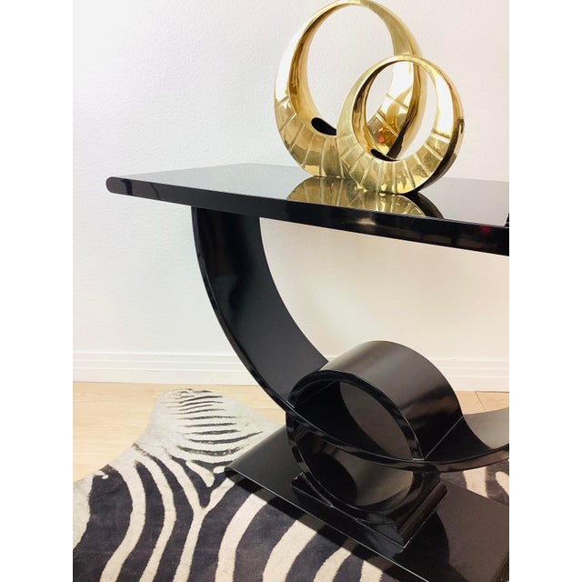 Vintage 1980s Art Deco Black Lacquered Console Table For Sale - Image 9 of 10