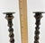 12.5” Antique English Oak Barley Twist Candlesticks With Brass Inserts - Pair For Sale - Image 12 of 14