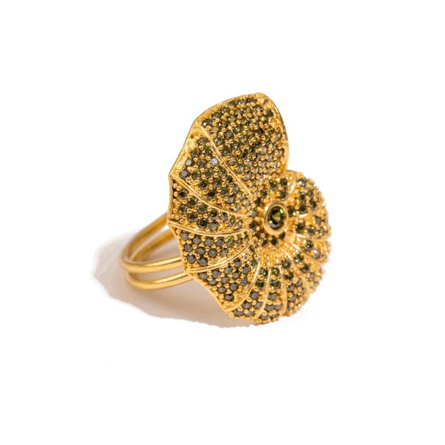 Mystic Shell Gold Adjustable Chunky Ring, Size 8 For Sale - Image 9 of 9