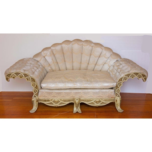 Exotic Venetian sofa. Lavishly carved and painted Venetian sofa. 19th century. Dramatic design. Presented Joseph Dasta...