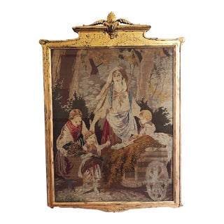 Antique French Needlepoint Tapestry in Gilt Frame For Sale
