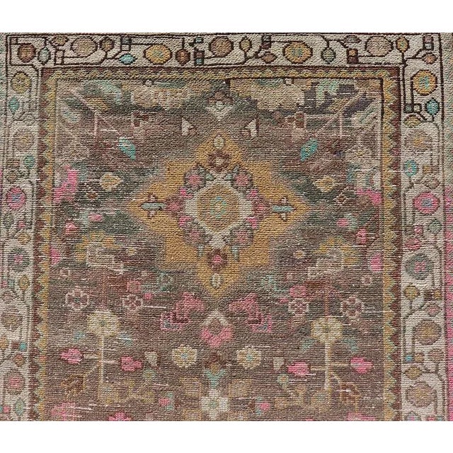 Tribal Vintage Hamadan Runner With Medallions Set on a Tan Field 3' 5 X 9' 9 For Sale - Image 3 of 11