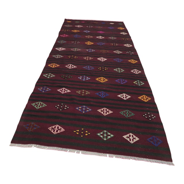 1970s Cabin Style Stripe Design Hand Knotted Oushak Natural Wool Kilim Rug For Sale
