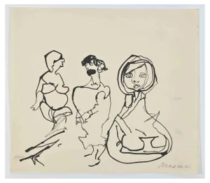 Mino Maccari, Seductive Woman, Ink Drawing, 1960s