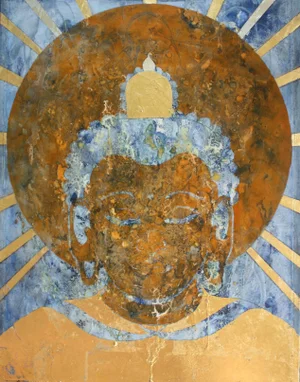 Sax Berlin Nirvana, Contemporary Oil Painting With Gild Leaf