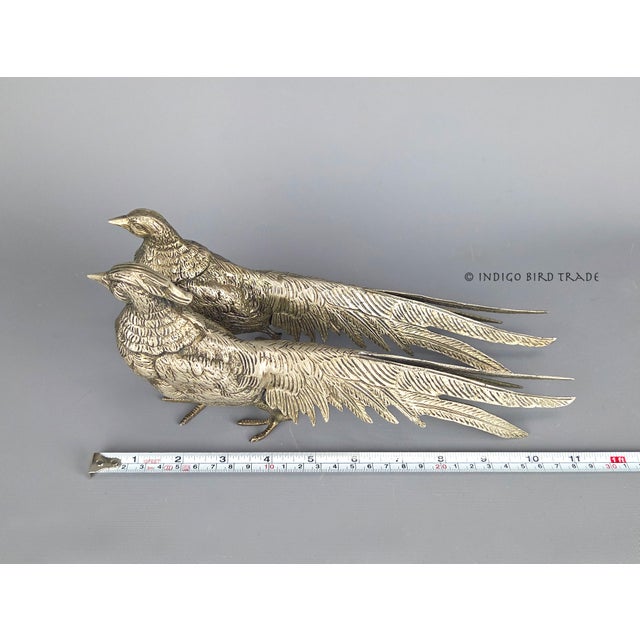 11" Pair of Antique Italian Silver Plated Pheasant Statues For Sale - Image 9 of 9