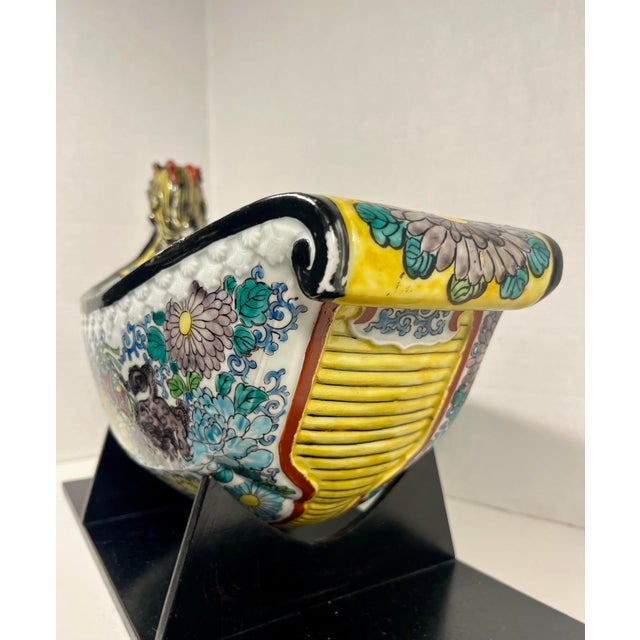 1970s Vintage Hand Painted Porcelain Dragon Cache Pot Jardinière Hanging Planter For Sale - Image 5 of 17