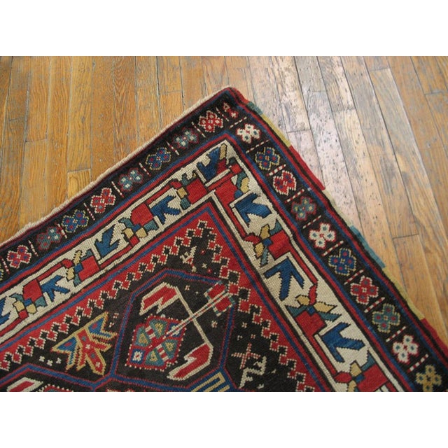 Traditional 1880s Brown Geometric Antique Caucasian Kazak Rug 3'6" X 6'3" Knotted Pile Wool Carpet For Sale - Image 3 of 5