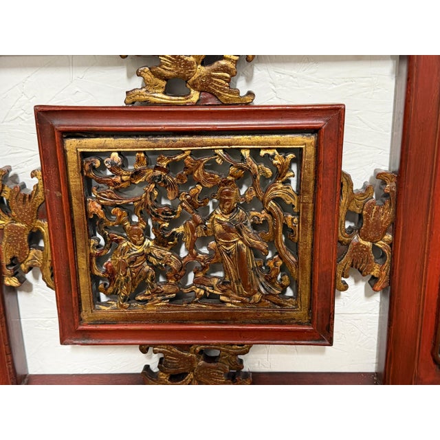 Pair of Chinese Gilt & Lacquered Openwork Figural Architectural Panels, 20th C. For Sale - Image 11 of 12