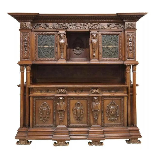 Early 20th Century E. 1900's Monumental, Fine Carved, Renaissance Revival, Walnut, Sideboard! For Sale - Image 5 of 9