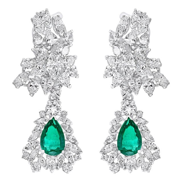 1960 Agl Certified Colombian Minor Traditional Emerald Diamond Drop Earrings Pt For Sale