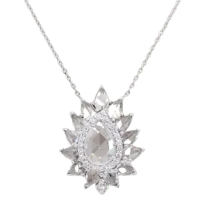 White Diamond Rose Cut Pendant Necklace in 18k White Gold