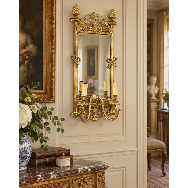 Antique french mirror wall lamp (girandole) in bronze – ca. 1890–1910 a very elegant french antique mirror wall lamp...