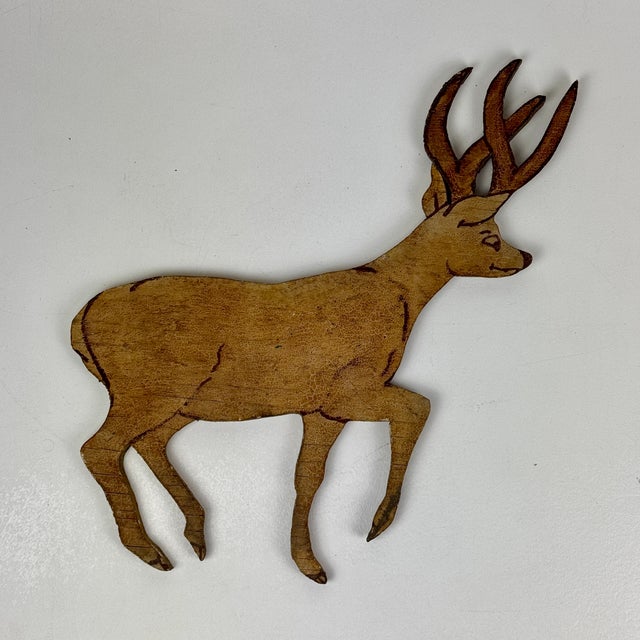 Mid 20th Century Vintage Pair of Rustic Wood Cutout & Painted Prancing Dears, Wall Art For Sale - Image 5 of 10