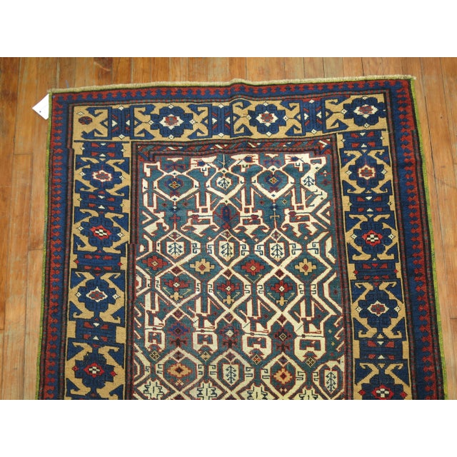 Early 20th Century Tribal Navy Dark Green Caucasian Kuba Rug For Sale - Image 4 of 6