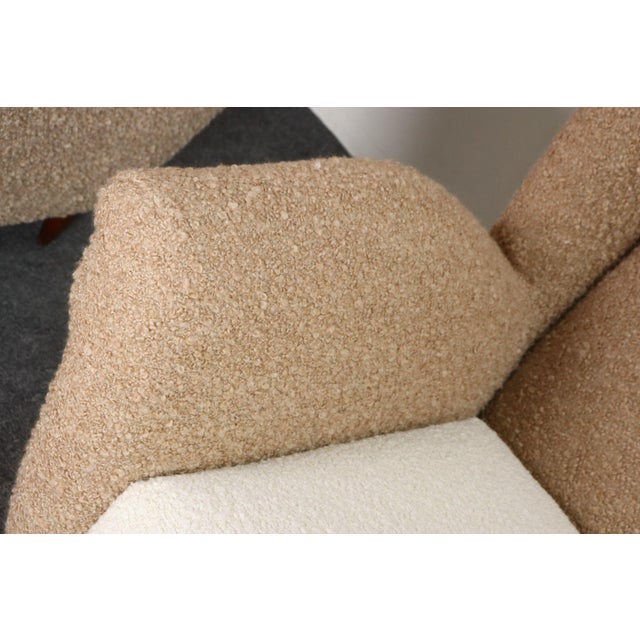Pair of Italian Modernist High Back Lounge Chairs in Two-Tone Bouclé and Walnut For Sale - Image 18 of 18
