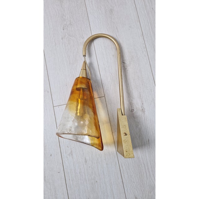 Metal Wall Lamps in Clear Orange Glass and Gold-Plated Brass by La Murrina, 1980s, Set of 2 For Sale - Image 7 of 14